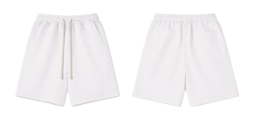 White Blank Casual Sport Shorts Mockup, Front and Back View on Transparent Background