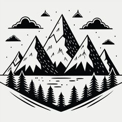 Mountain Forest Landscape Silhouette Vector Illustration