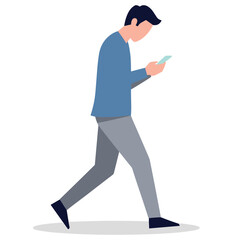 Man walking while looking at his phone screen.