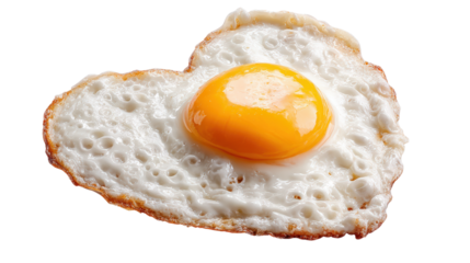 Fried egg shaped like heart with yolk for valentine's day breakfast meal