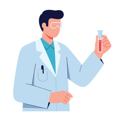 Scientist in Lab Coat Holding Test Tube with Red Liquid.