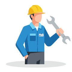 Skilled worker in hard hat holding a large wrench ready for repairs.