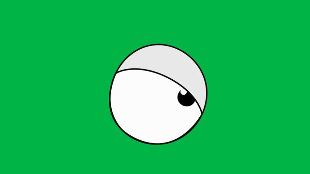 Single sleepy cartoon eye half-closed with lash on green screen chromakey background. Ideal for 2d animated cartoon animation depicting tiredness, boredom, or lazy moods.