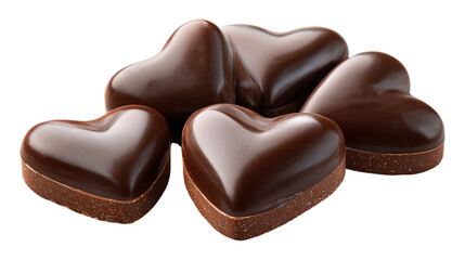 Obraz premium Group of assorted dark gourmet chocolate heart shaped candies isolated on transparent background