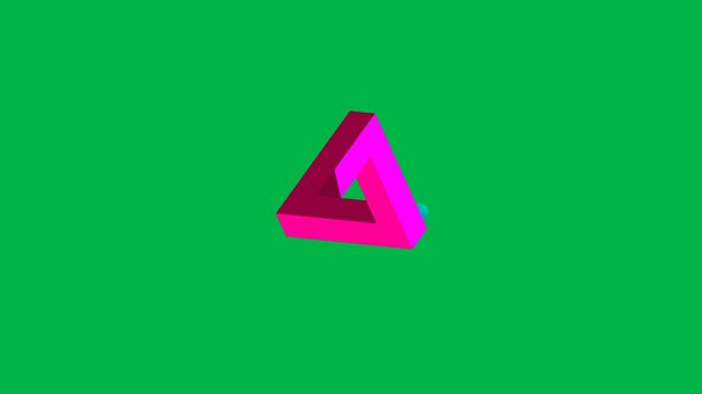 Geometric 2d animated cartoon animation of a pink triangle spinning or floating on green screen chromakey background. Perfect for shape, abstract, or minimal motion graphics overlays. Seamless loop.
