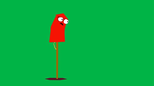 Exciting 2d animated cartoon animation of a single red firework rocket on green screen chromakey background. Great for launch, explosion, or festive motion overlays. Loopable element.