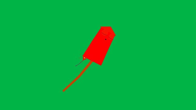 Thrilling 2d animated cartoon animation of a red firework rocket flying up on green screen chromakey background. Perfect for ascent, celebration, or explosive effects. Seamless looping.