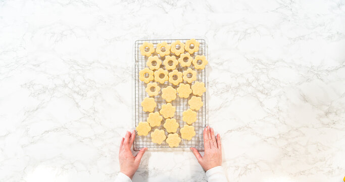 Flower sugar cookies cooling on rack