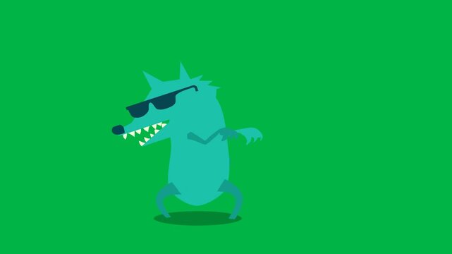 Fierce 2d animated cartoon animation of a blue crocodile walking on green screen chromakey background. Great for reptile, danger, or wildlife character effects. Seamless looping.