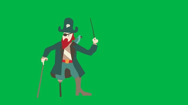 Elegant 2d animated cartoon animation of Victorian gentleman with cane on green screen chromakey background. Great for history, classic, or sophisticated character overlays. Seamless loop.