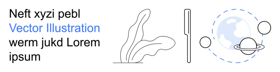 Nature, sustainability, global connectivity, space exploration, scientific research, ecological awareness. Minimalist line art of plants, planet Earth and Saturn. Nature and sustainability concept © robu_s