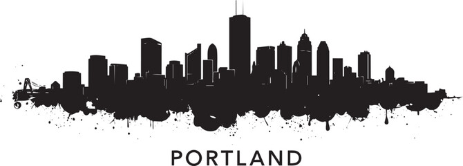 Portland oregon city skyline vector silhouette with paint splatter dripping grunge effect illustration graphic