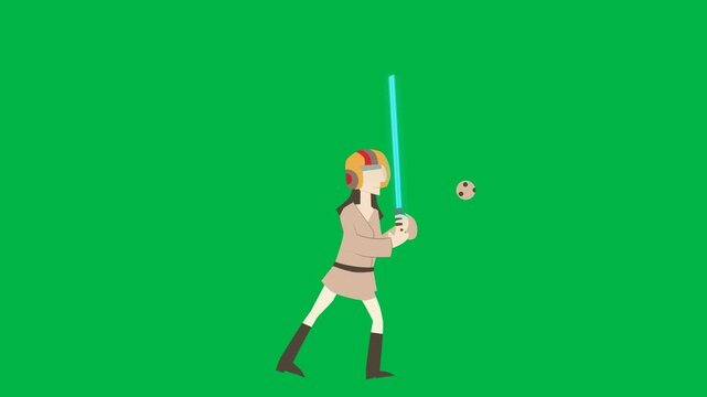 Playful 2d animated cartoon animation of boy casting blue magic spell with wand on green screen chromakey background. Suitable for kid wizard or fantasy effects. Loopable element.