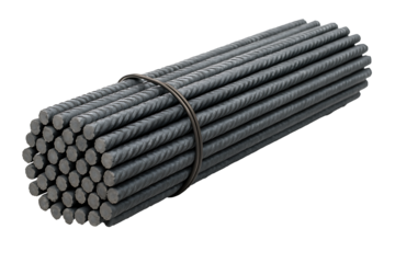 Steel rebar bundle isolated on transparent background
