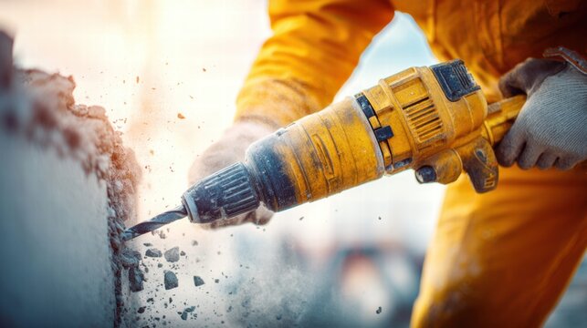 Construction worker using a drill