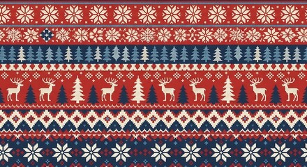 Vibrant Christmas knitwear pattern with reindeer.