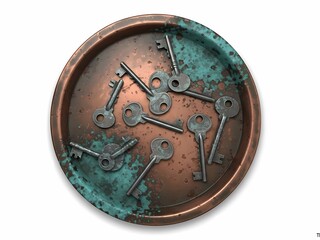 鍵 錆びたトレイ上の古い鍵 静物写真