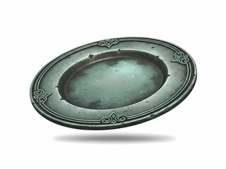 皿 静物 古い金属製 無人 白背景