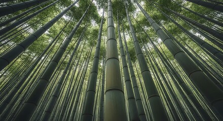 Tall green bamboo forest landscape scenery.
