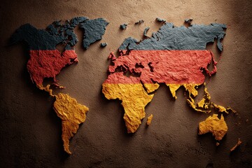 Germany's flag prominently displayed across a vintage world map, showcasing geographical context and cultural identity within the global landscape