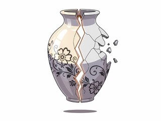 割れた花瓶 白背景 イラスト 陶器 破損 悲しみ