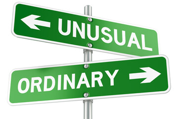 Unusual or Ordinary. Opposite traffic sign, transparent background