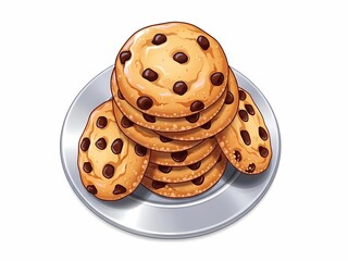 チョコレートチップクッキー皿盛りイラスト