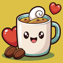 Cute Coffee Cup Cartoon Vector Illustration