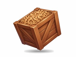 木箱いっぱいの木材チップ 白背景 イラスト