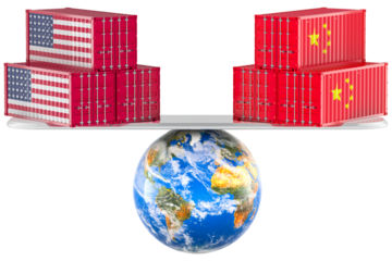 The USA and China trade balance concept, transparent background