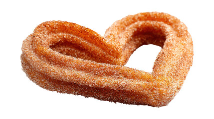 Heart shaped churro doughnut with cinnamon sugar isolated on transparent backdrop