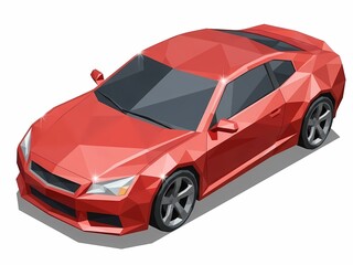 赤い車 ポリゴンアート 白背景に分離