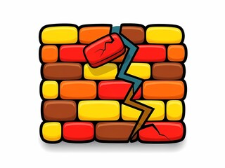 割れた壁のイラスト、障害、問題、困難