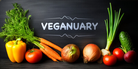 Veganuary Fresh Vegetables Assortment on Dark Background