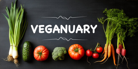 Veganuary Fresh Vegetables Assortment on Dark Background