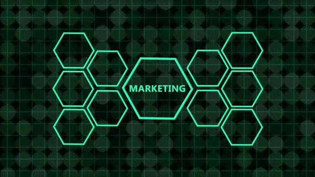 Digital Marketing Strategy Infographic Futuristic High-Tech Business Atmosphere Animated Cyan HUD Interface Motion Graphics,Integrated Marketing Solutions Ecosystem Professional Technology Growth.