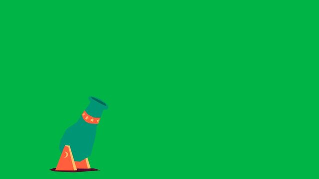 Wizard in blue robe tipping black hat with wand on green screen chromakey background. Perfect for 2d animated cartoon animation introducing magical characters or spell-casting moments.