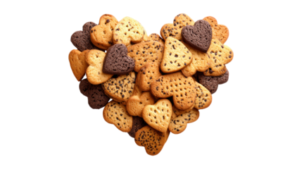 Heart shaped cookies assortment for valentine's day on transparent background