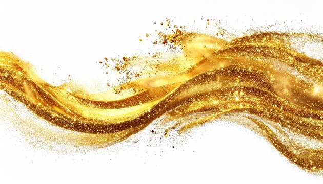 Wavy golden, glittery stream over white background