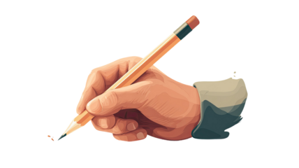 Human hand holding sharpened pencil realistic illustration writing gesture education creativity stationery detail isolated on white background