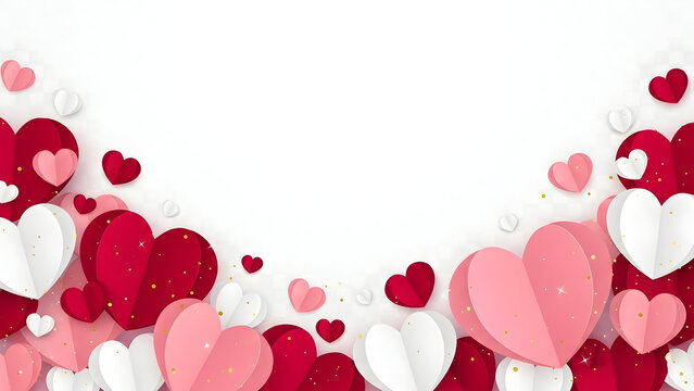 Colorful valentines day heart shapes border on white background