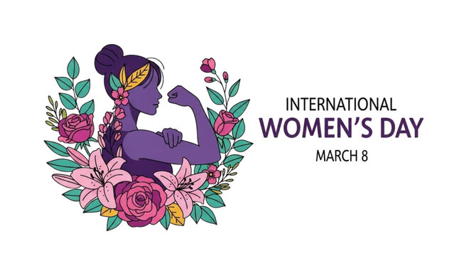 Empowered woman celebrating International Women's Day surrounded by flowers