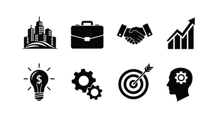 Business icons representing success growth strategy and innovation displayed as a striking silhouette