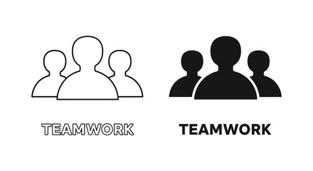 Illustrative depiction of two team groups one outlined and one solid with teamwork text silhouette