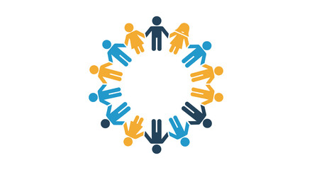 A colorful group of people forming a circle representing unity and collaboration silhouette