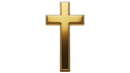 Golden cross isolated on transparent background