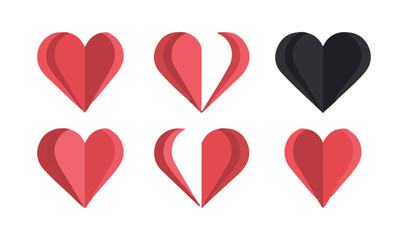Paper Cut Heart Icons Set. red and Pink Colors, vector illustration eps 10