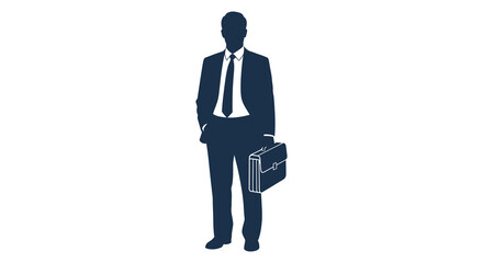 A distinguished businessman stands with a briefcase sharply defined in a dark silhouette