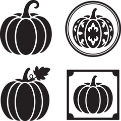 Black pumpkin icons in various shapes and designs