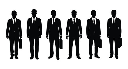 a row of suited business people walking with briefcases in black silhouette